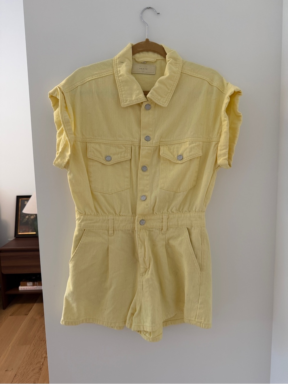 Blank NYC Pale Yellow Denim Romper Tank